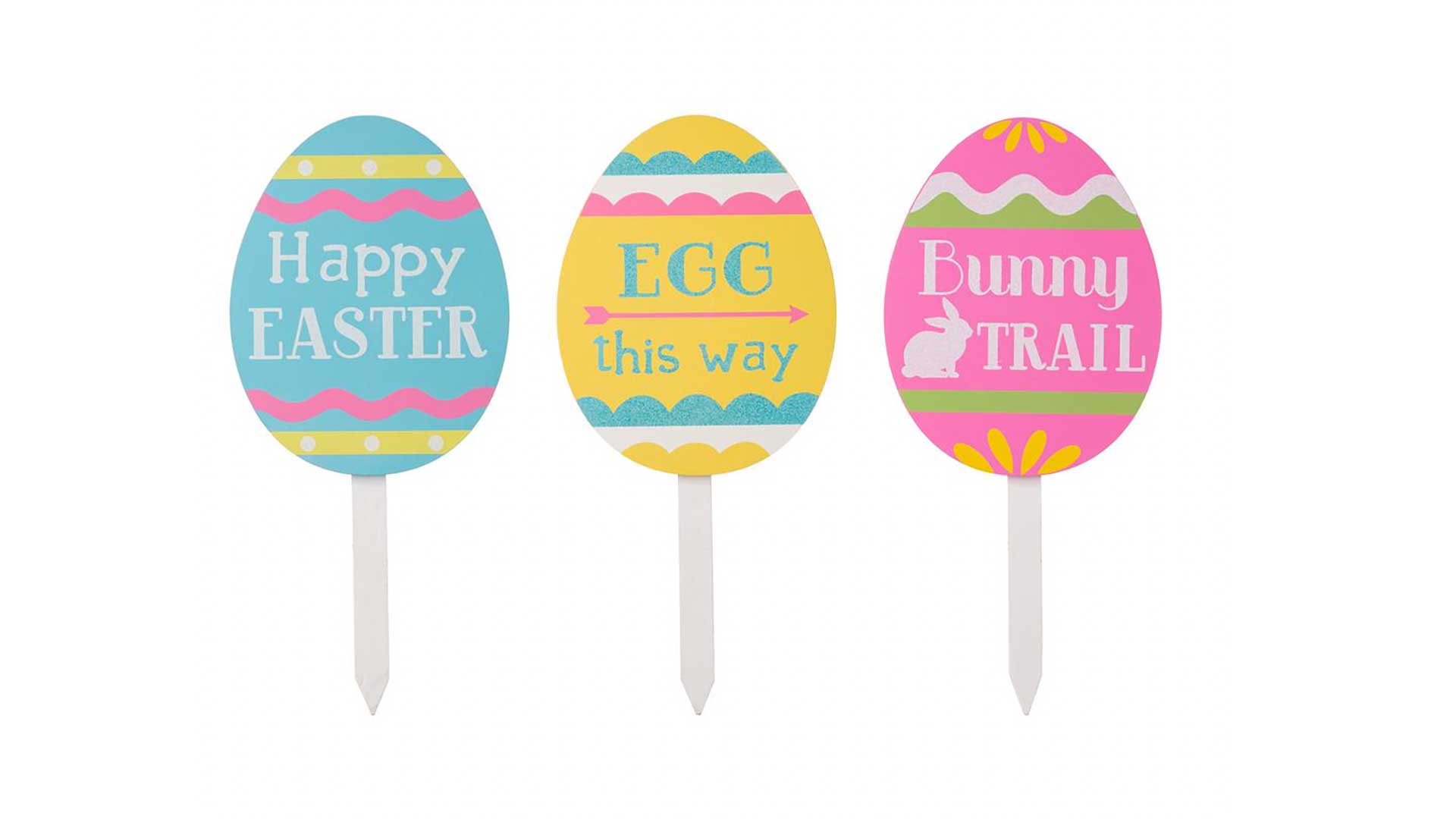 Wooden Easter Egg Yard Stake (Set of 3) by Glitzhome 