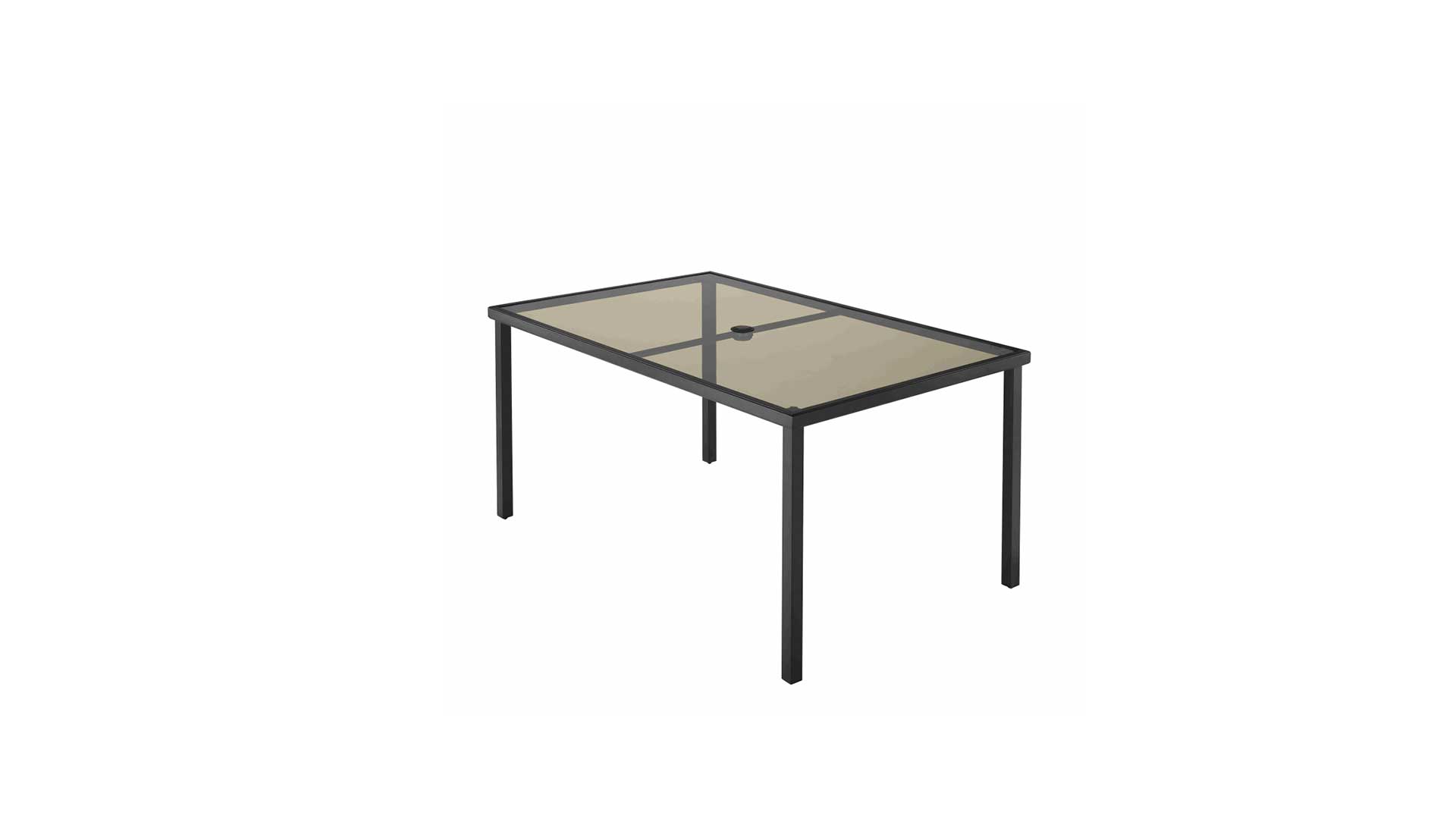 Steel Rectangular Outdoor Patio Dining Table with Glass Top