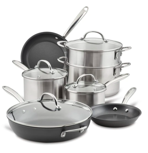 Rachael Ray Stainless Steel and Hard-Anodized Cookware Set