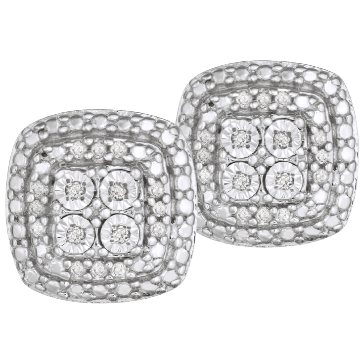 Brilliant Diamonds 1/10 Carat Total Weight Diamond Halo Cushion Earrings