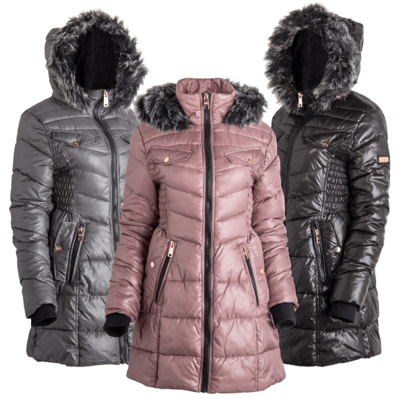 Nicole Miller Quilted Puffer Jacket with Faux Fur Trim Hood