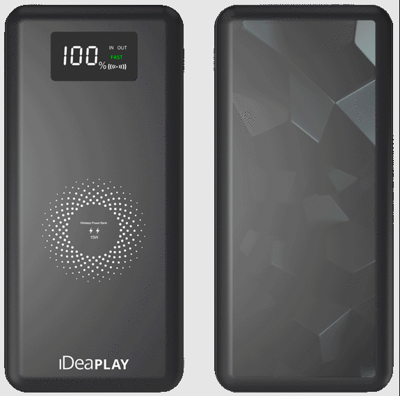 IdeaPlay 10,000 mAh Fast Charging Power Bank with Wireless Charging