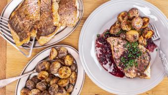 Fish With Red Wine Sauce And Rosemary Potatoes