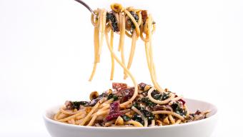 Red Chard and Ricotta Spaghetti with Bacon