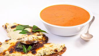 Rachael Ray's Roasted Garlic White Flatbread Pizza and Calabrian-Style Tomato Soup