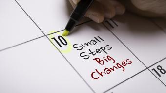 calendar box reading "small steps big changes"
