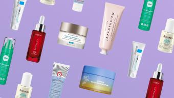 various skincare products on background