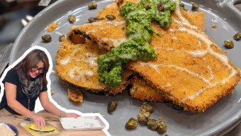 Eggplant Schnitzel with Whipped Honey and Schug | Rachael Ray