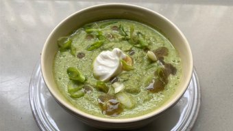 Easy Green Gazpacho with Grilled Tomatillo, Zucchini and Cucumber