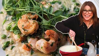 Lemon Risotto with Peas and Pea Tendrils and Scampi | Rachael Ray