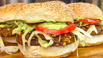 Quinoa Patty Burgers with Cilantro-Avocado Sauce  