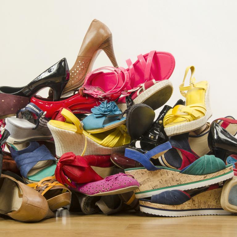 big pile of women's shoes