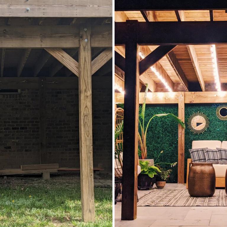before and after back porch makeover split