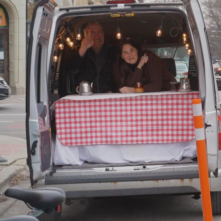 viewer couple dining in van