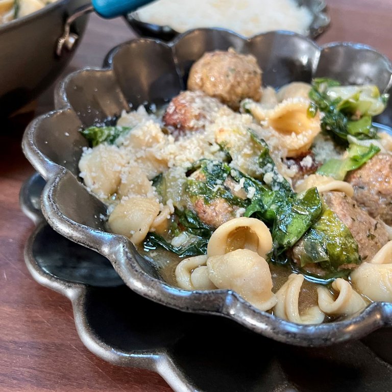 One-Pan Pasta: Mini Meatballs with Orecchiette and Escarole