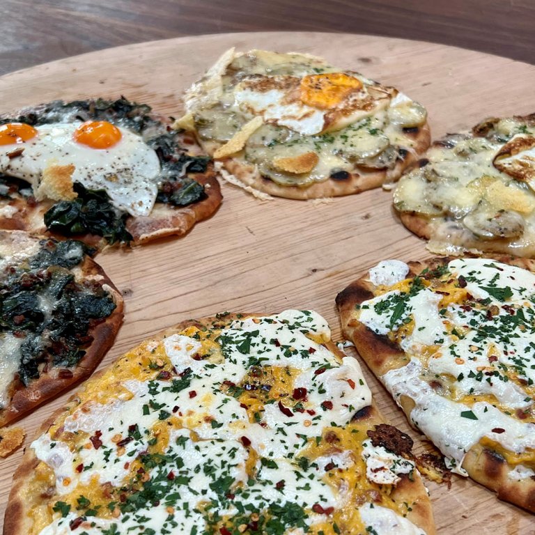 Flatbread Pizzas, 3 Ways with Eggs
