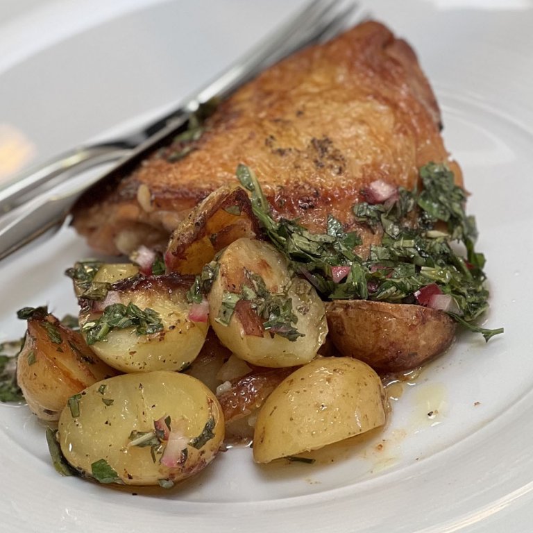 Cast-Iron Skillet Chicken with Fingerling Potatoes & Chimichurri