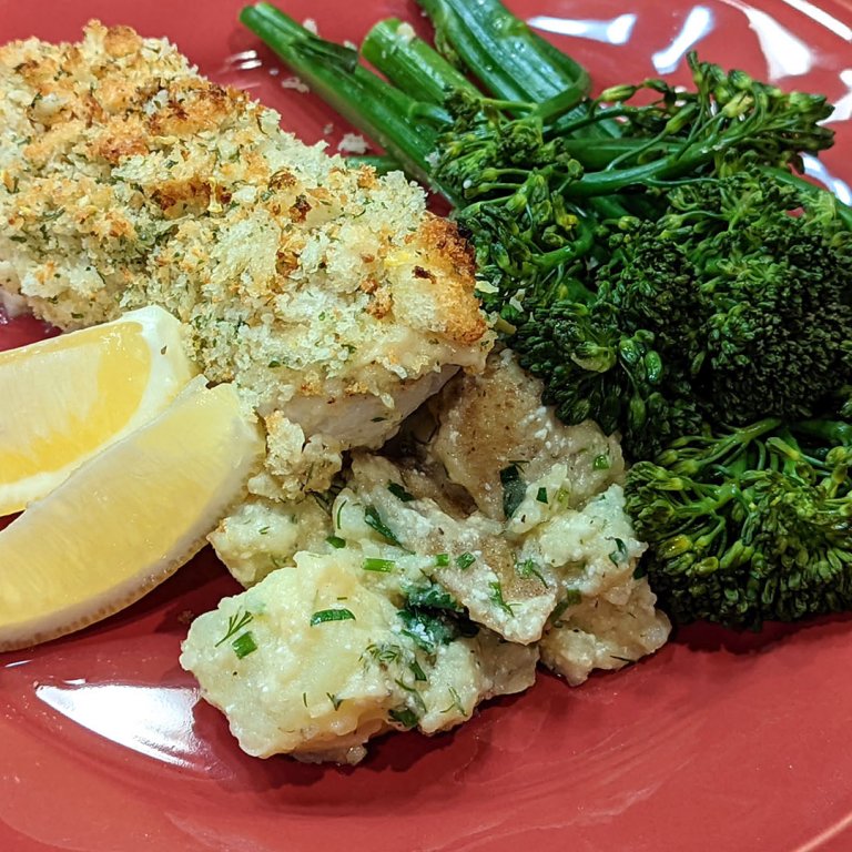"Dijon-aise" Fish with Big Breadcrumbs and Warm Ranch Potatoes