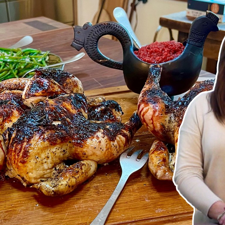 Honey-Glazed Roast Chicken with Rosemary + Raw Cranberry Sauce | Rachael Ray