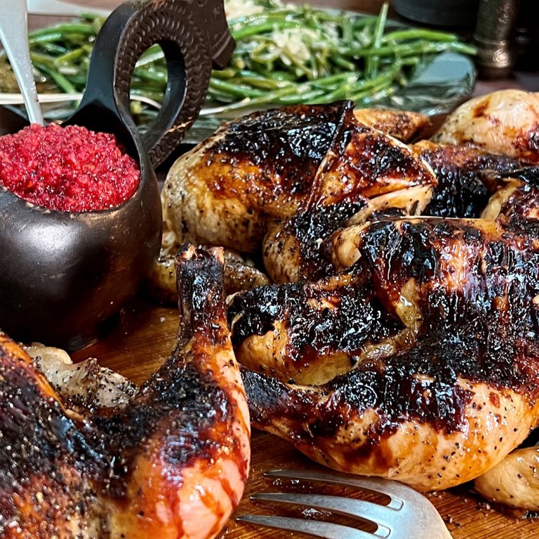 Honey-Glazed Roast Chicken with Rosemary and Raw Cranberry Sauce