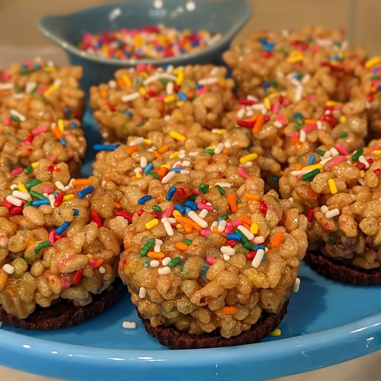 Birthday Tahini Crispy Rice Treats with Rainbow Sprinkles