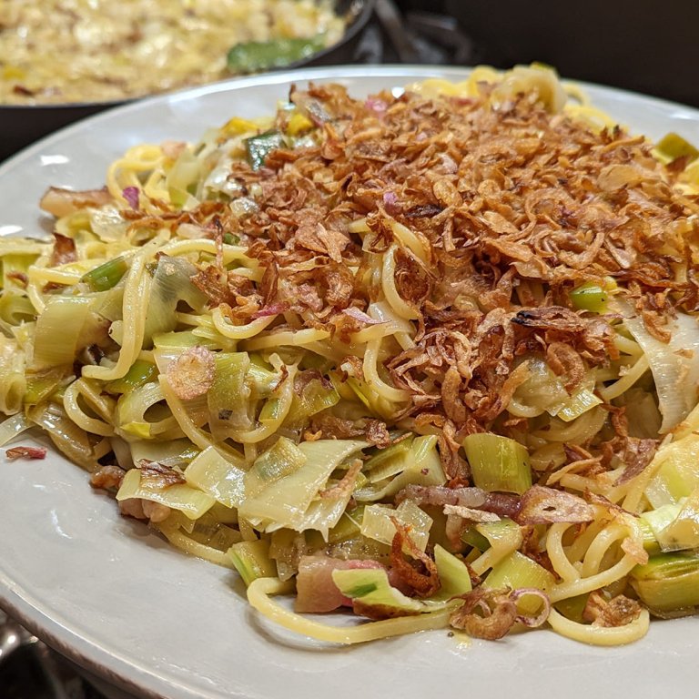 Chitarra (Guitar String Spaghetti) with Guanciale and Leeks