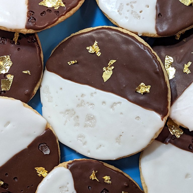 Black and White Cookies Decorated with Edible Gold 