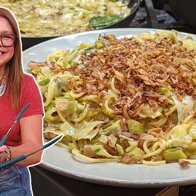 Chitarra (Guitar String Spaghetti) with Guanciale and Leeks | Rachael Ray