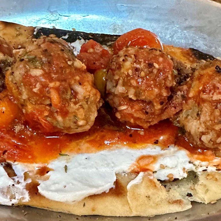 Mixed Grill Meatballs with Burst Tomato Sauce & Za'atar + Charred Naan