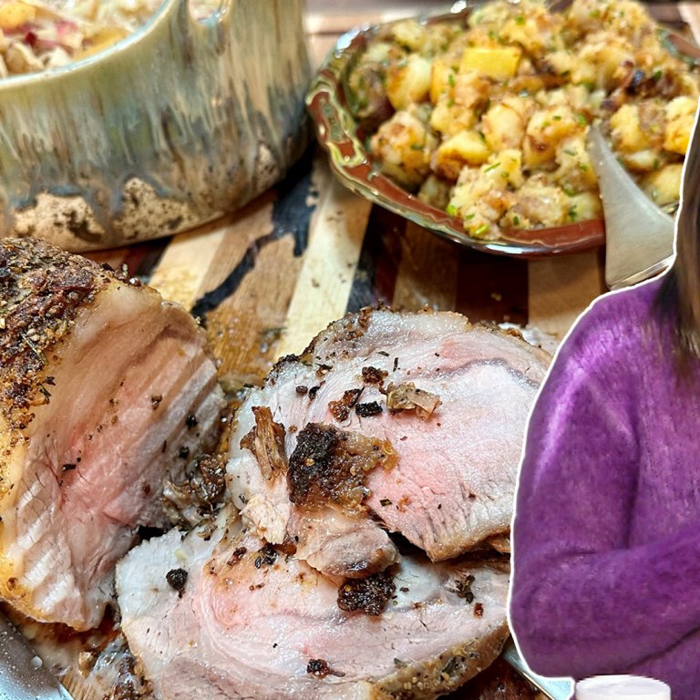 Make Garlic & Herb Roast Pork Loin, Southern Fried Potatoes + Warm Slaw | Rachael Ray