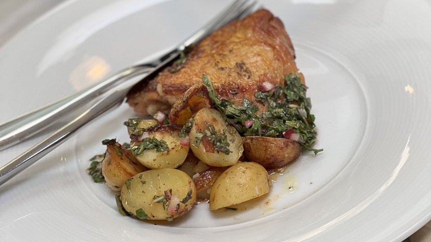Cast-Iron Skillet Chicken with Fingerling Potatoes & Chimichurri