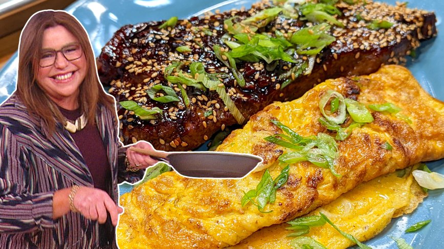 Steaks with Hoisin Glaze and Rolled Omelets | Rachael Ray