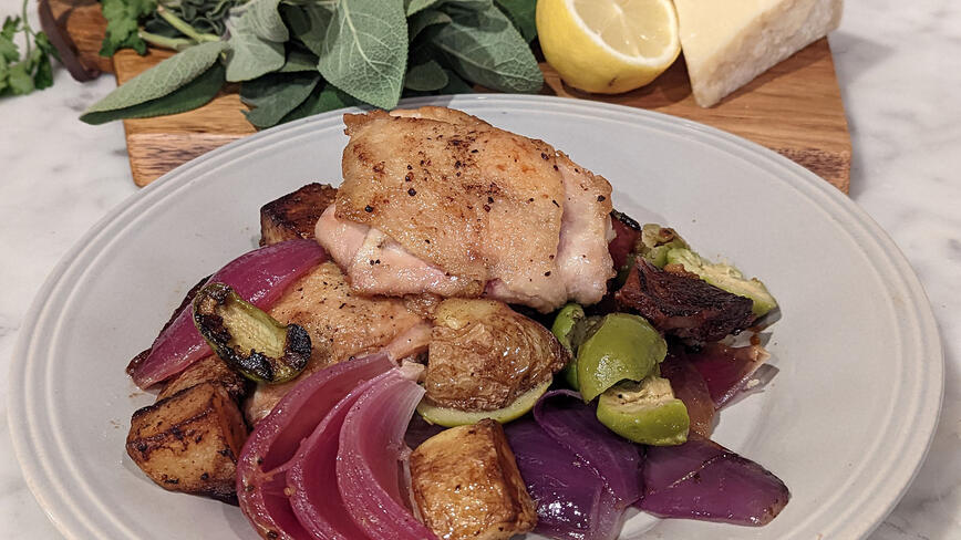 Skillet Chicken Thighs with Cerignola Olives and Potatoes