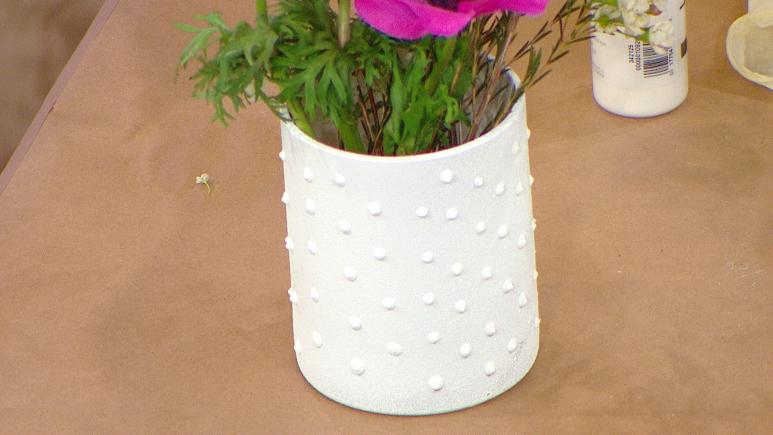 milk glass vase with dots