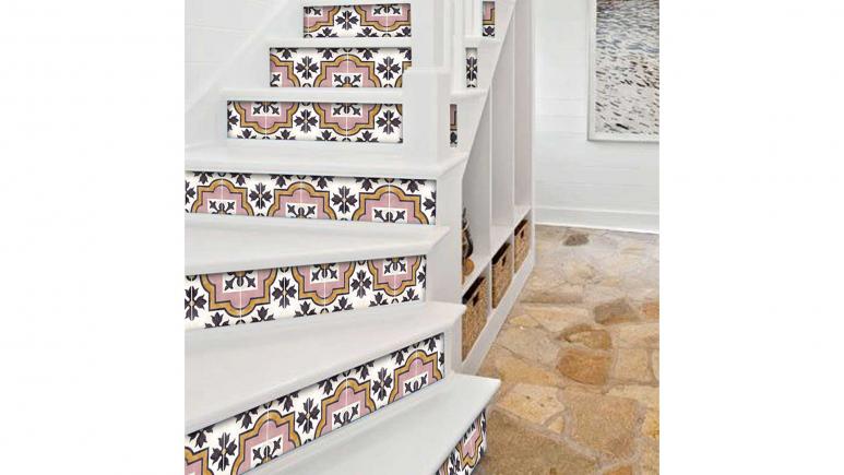 Stair Riser Stickers - Removable Stair Riser Vinyl Decals - Syracuse Pack of 6 in Rose